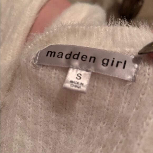 Madden Girl White Cardigan with Fuzzy Ribbed Texture - Picture 2 of 3